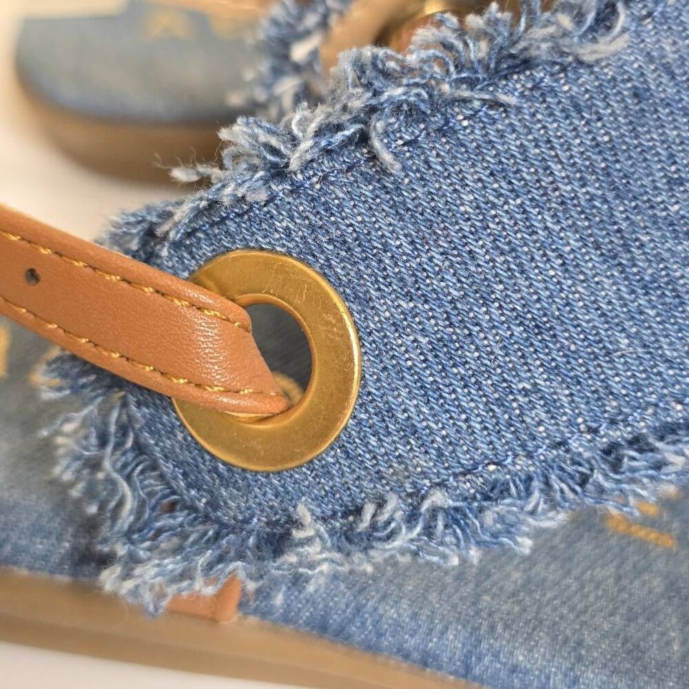 Aerosoles Conclusion Denim Fringe Sandals Blue Jean Boho Slingback Size 7 - Picture 9 of 13
